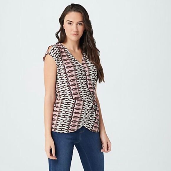 Haute Hippie Tribe Natalie Blurred Aztec Cinched Front Shirt - Picture 1 of 11